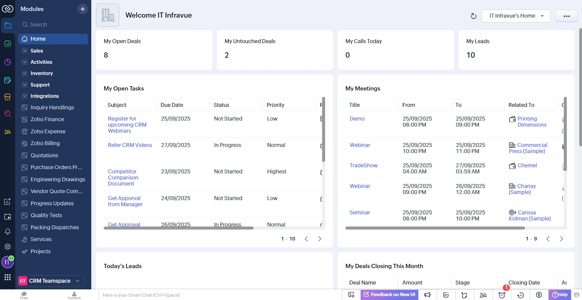 CRM dashboard showing lead management and property tracking interface